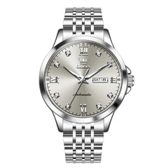 OLEVS 7092 Diamond Accent Dual Calendar Automatic Watch For Men - Silver Grey Watch | Olevs Watch Store