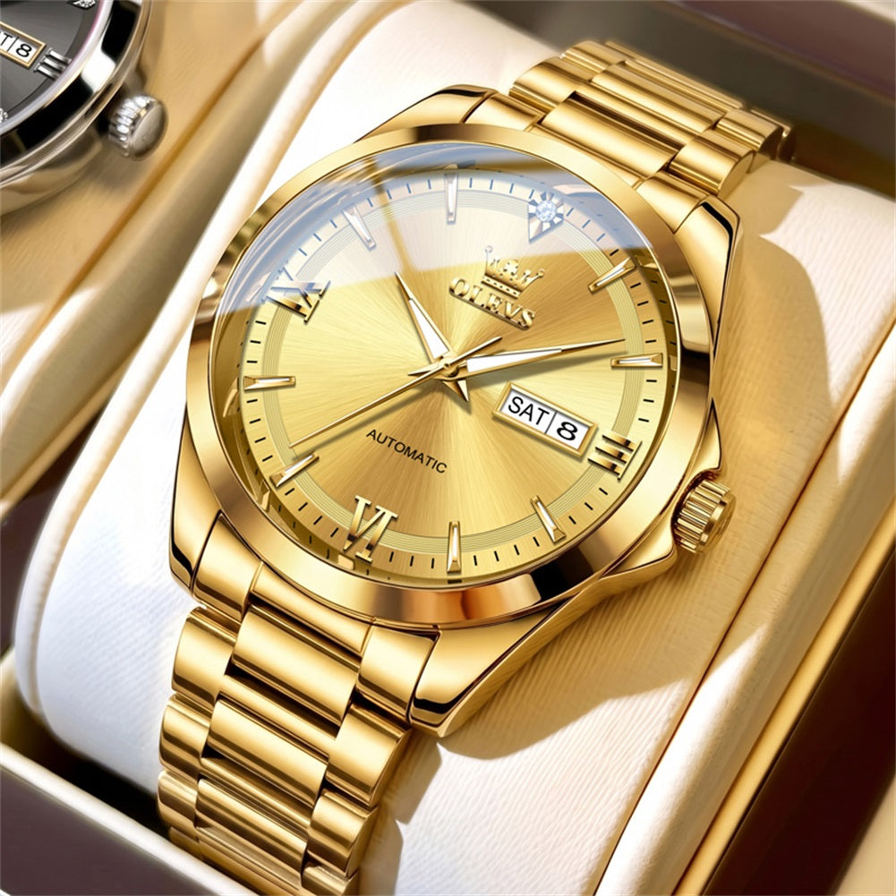 all gold automatic day date watch for men - OLEVS 7099
