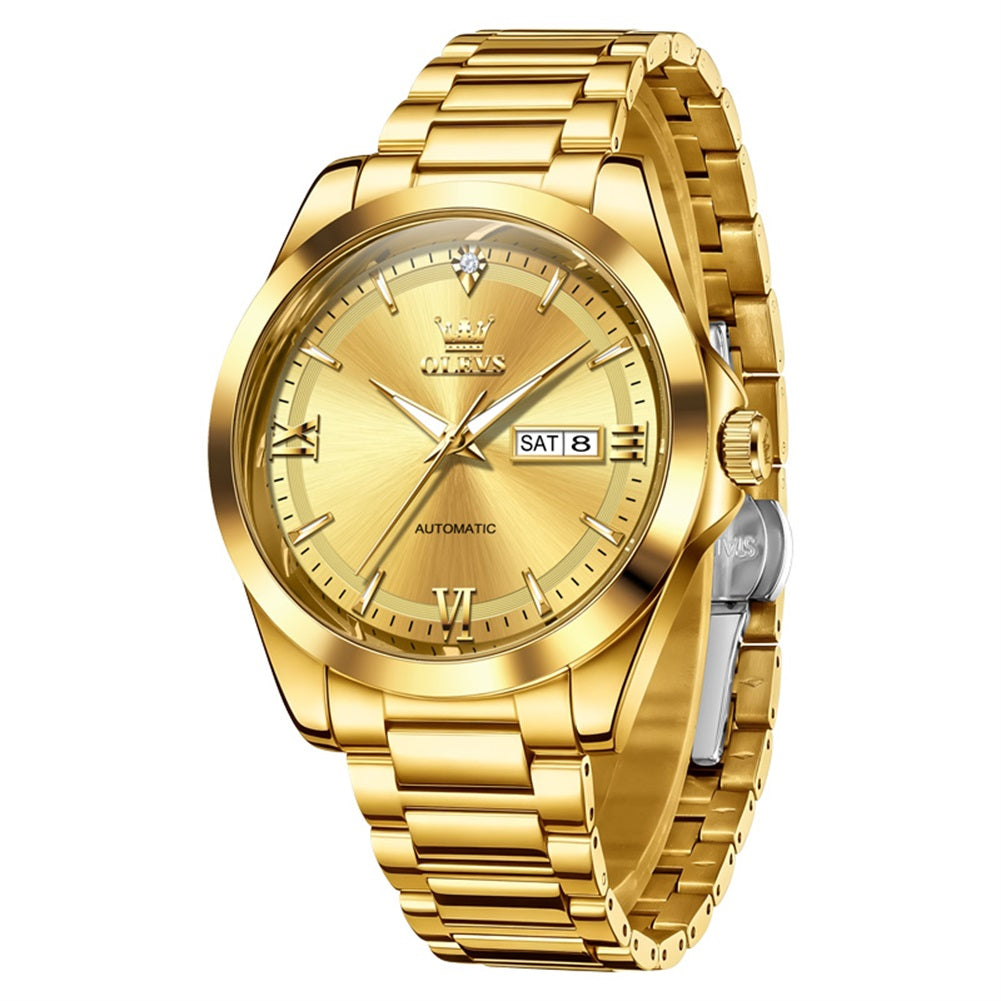 all gold automatic watch full view - OLEVS 7099