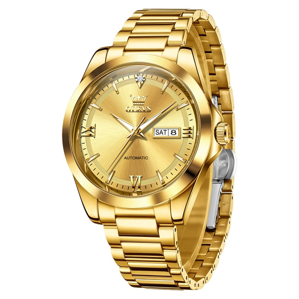 all gold automatic watch full view - OLEVS 7099