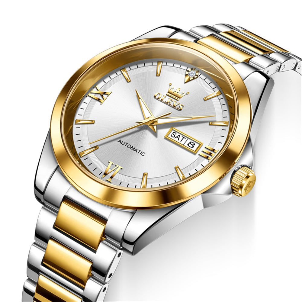 two tone gold white dial closeup - OLEVS 7099