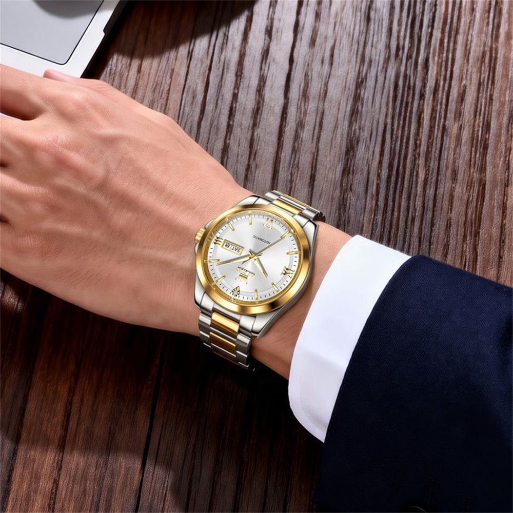 two tone gold white watch wrist style - OLEVS 7099