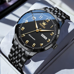 OLEVS 7100 Arabic Numeral Dual Calendar Automatic Watch For Men - All Black Watch | Olevs Watch Store