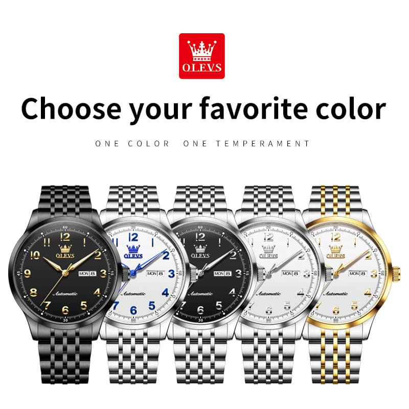 OLEVS 7100 Arabic Numeral Dual Calendar Automatic Watch For Men - Two Tone White Watch | Olevs Watch Store