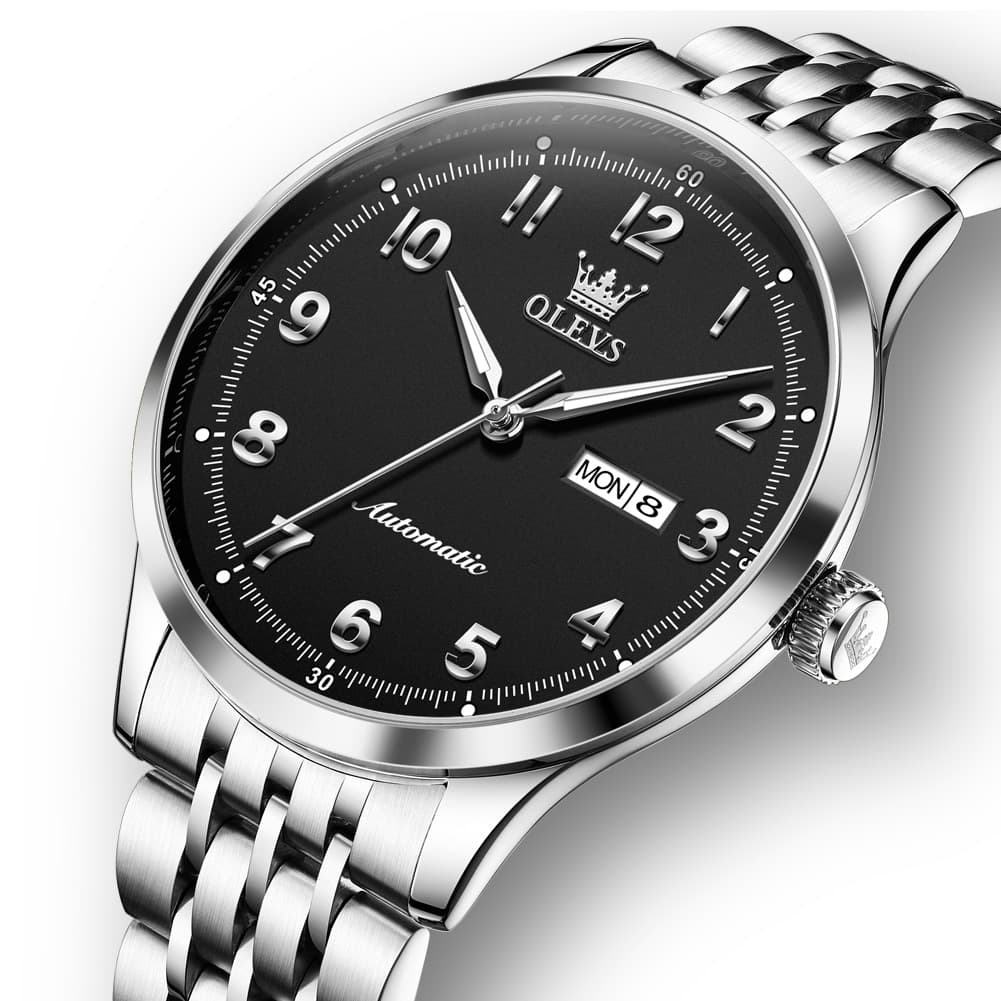 OLEVS 7100 Arabic Numeral Dual Calendar Automatic Watch For Men - Two Tone White Watch | Olevs Watch Store