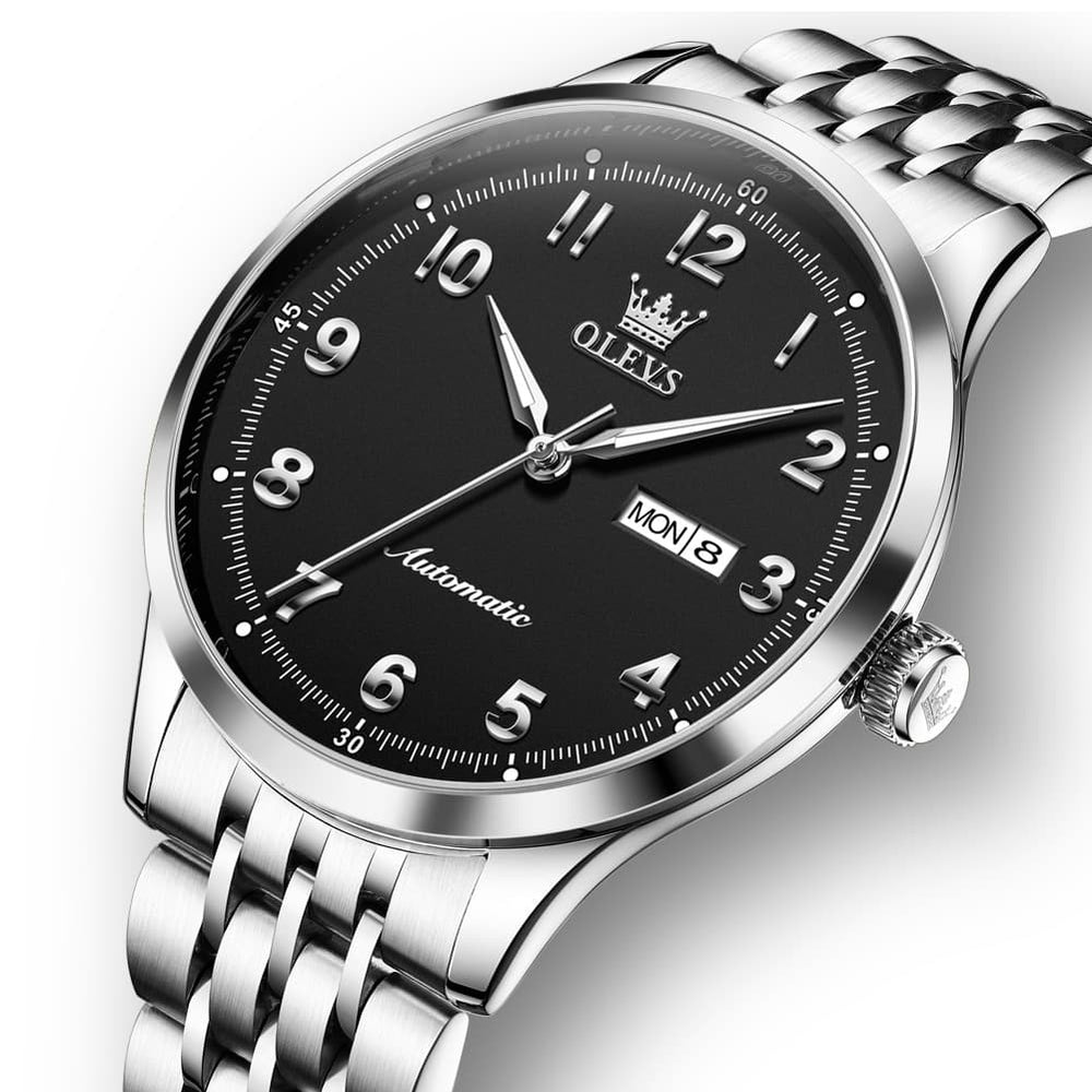 OLEVS 7100 Arabic Numeral Dual Calendar Automatic Watch For Men - Two Tone White Watch | Olevs Watch Store