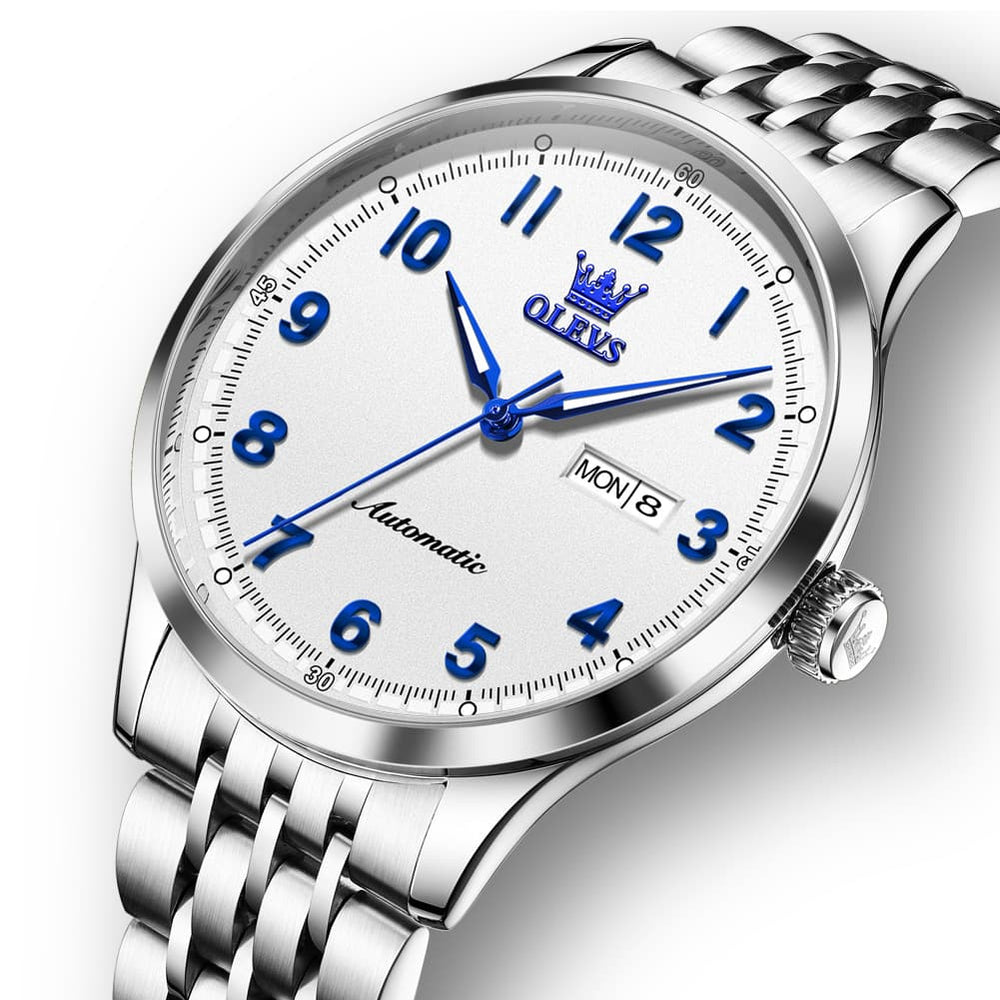 OLEVS 7100 Arabic Numeral Dual Calendar Automatic Watch For Men - Two Tone White Watch | Olevs Watch Store