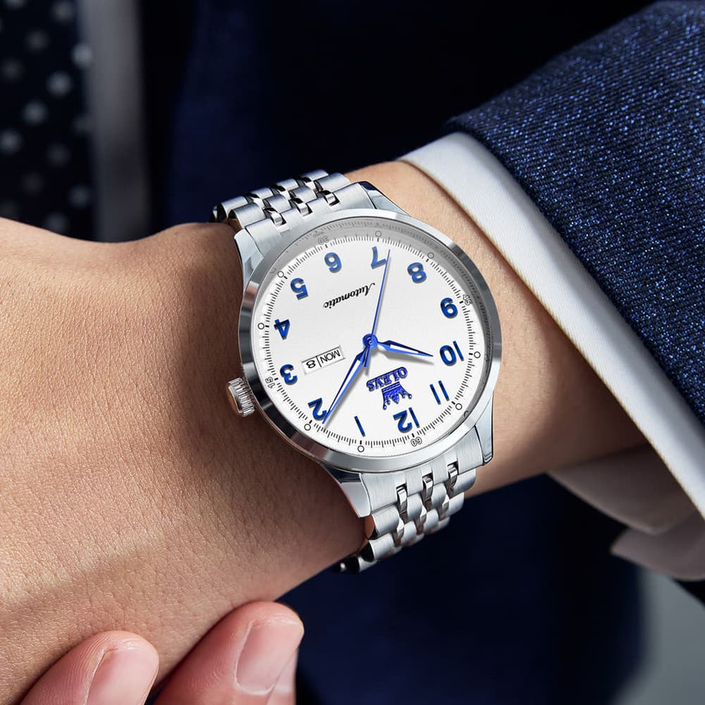 OLEVS 7100 Arabic Numeral Dual Calendar Automatic Watch For Men - Two Tone White Watch | Olevs Watch Store