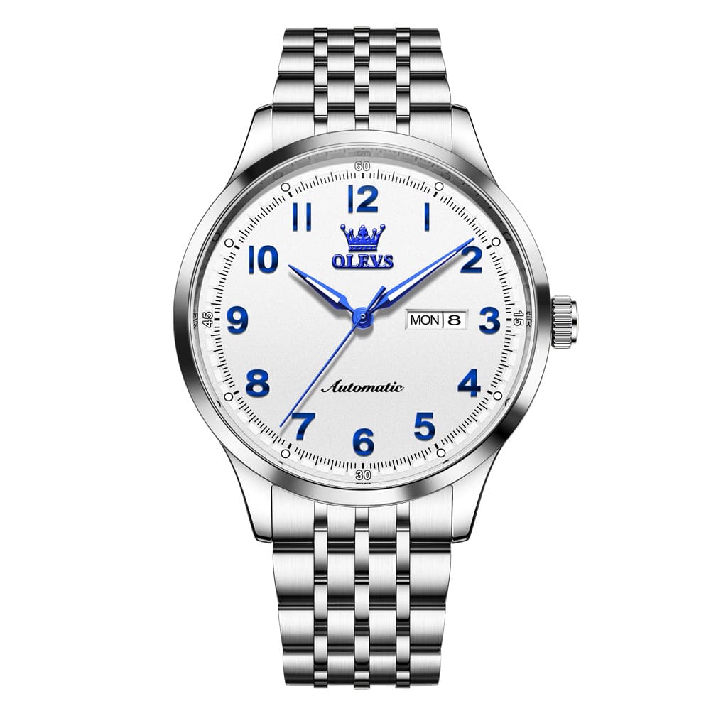 OLEVS 7100 Arabic Numeral Dual Calendar Automatic Watch For Men - Two Tone White Watch | Olevs Watch Store