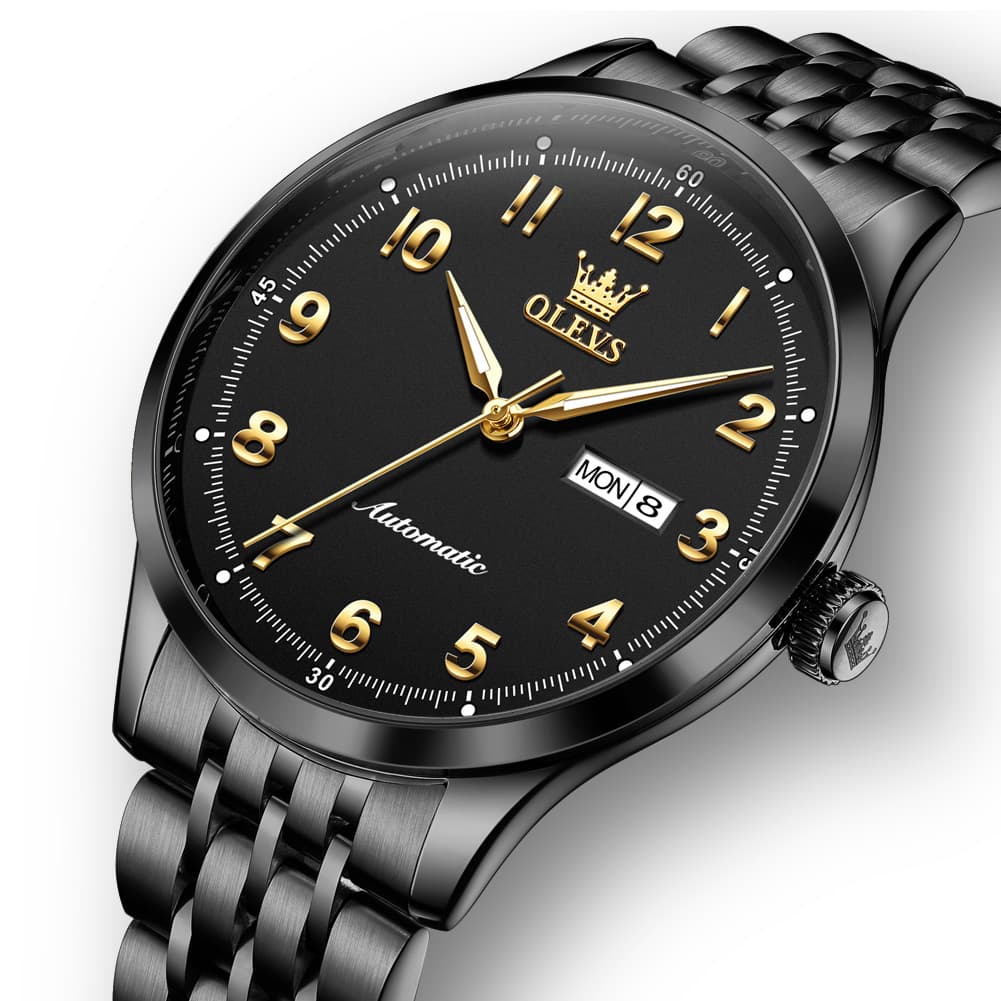 OLEVS 7100 Arabic Numeral Dual Calendar Automatic Watch For Men - Two Tone White Watch | Olevs Watch Store