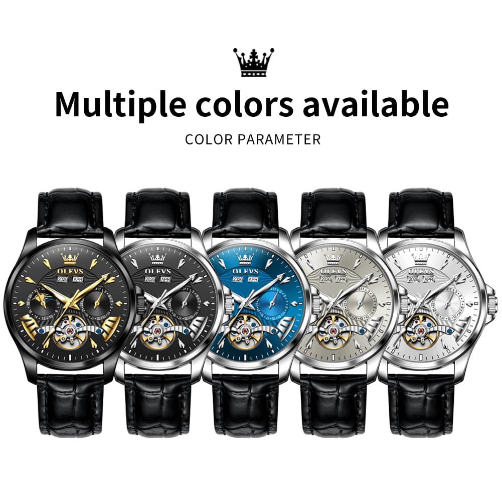 OLEVS 7103 Open Heart Leather Automatic Watch For Men - Silver White Watch | Olevs Watch Store