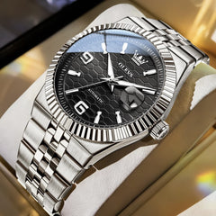 OLEVS 7105 Fluted Bezel Automatic Mechanical Luxury Dress Watch for Men - All Black Watch | Olevs Watch Store