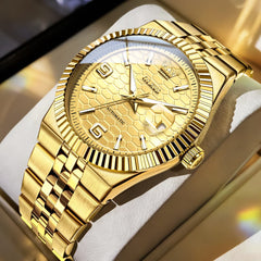 OLEVS 7105 Fluted Bezel Automatic Mechanical Luxury Dress Watch for Men - All Gold Watch | Olevs Watch Store