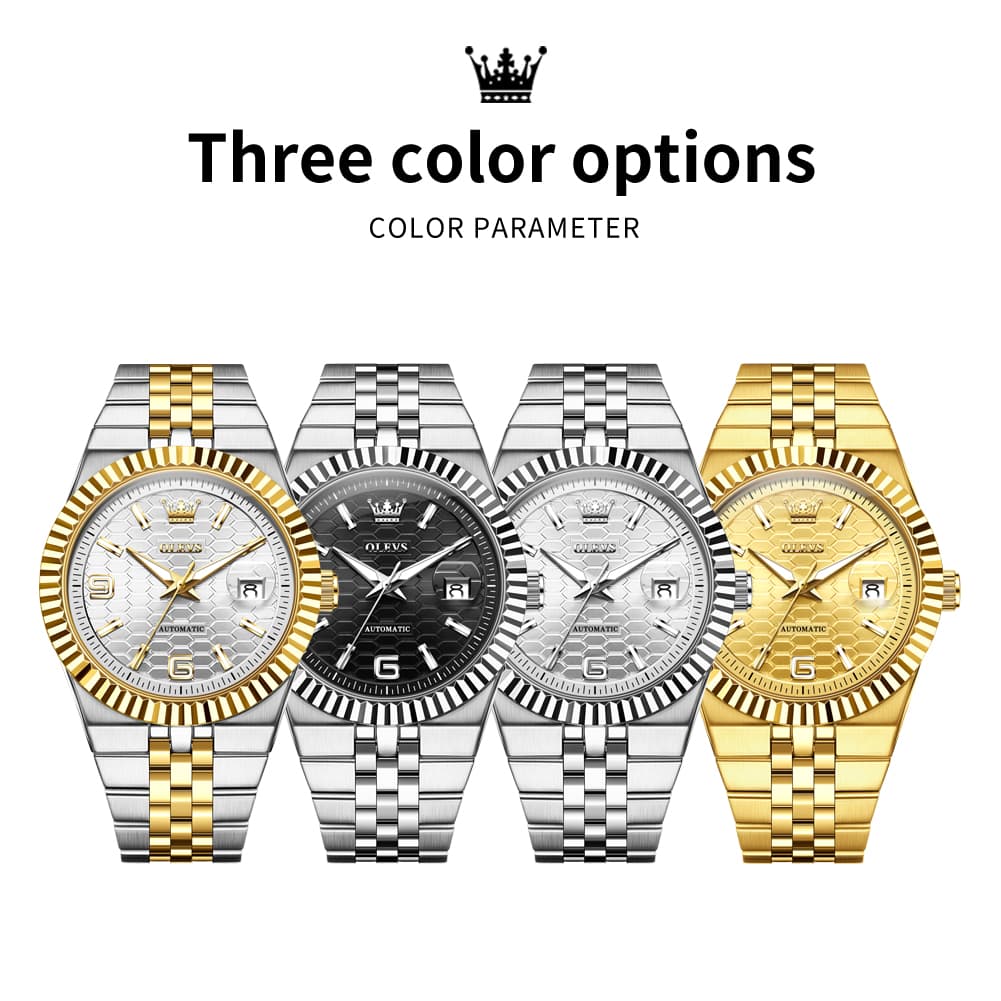 OLEVS 7105 Fluted Bezel Automatic Mechanical Luxury Dress Watch for Men - All Silver Watch | Olevs Watch Store