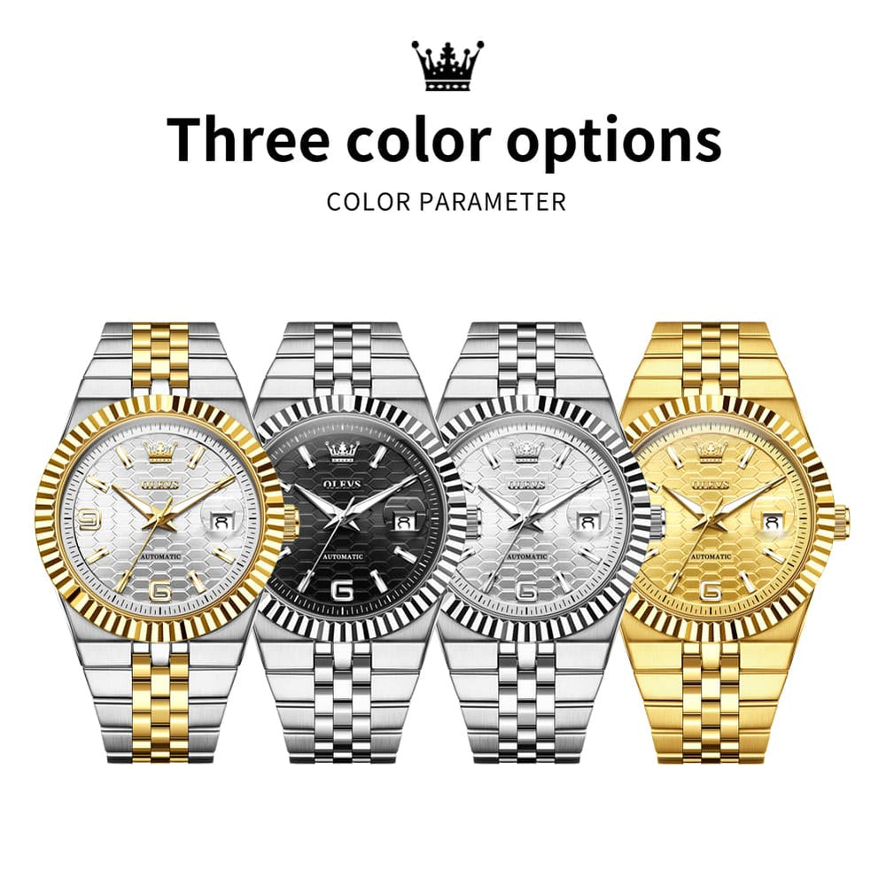 OLEVS 7105 Fluted Bezel Automatic Mechanical Luxury Dress Watch for Men - All Silver Watch | Olevs Watch Store
