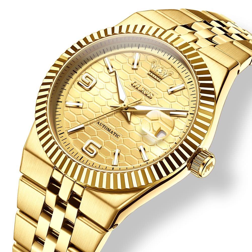 OLEVS 7105 Fluted Bezel Automatic Mechanical Luxury Dress Watch for Men - All Silver Watch | Olevs Watch Store