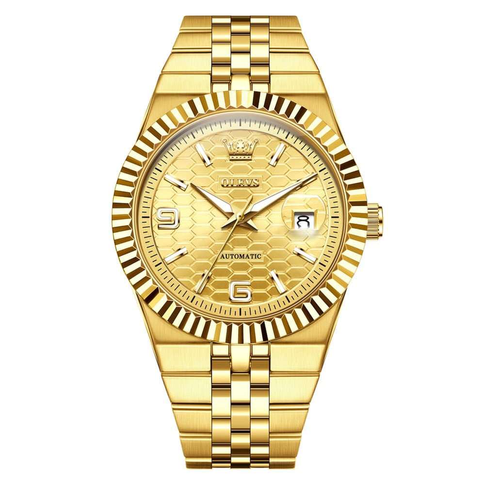 OLEVS 7105 Fluted Bezel Automatic Mechanical Luxury Dress Watch for Men - All Silver Watch | Olevs Watch Store