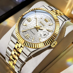 OLEVS 7105 Fluted Bezel Automatic Mechanical Luxury Dress Watch for Men - Two Tone Gold Watch | Olevs Watch Store