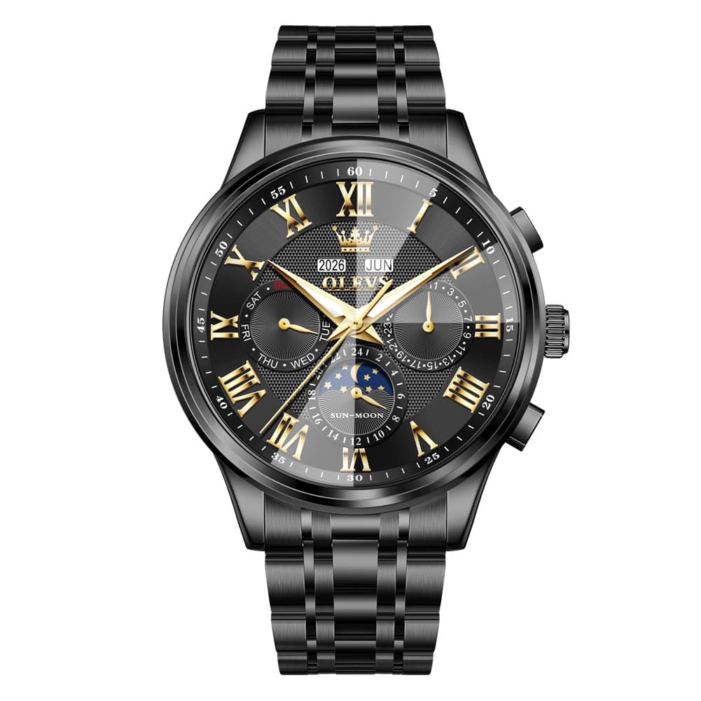 OLEVS 7113 Diamond Cut Glass Moon Phase Automatic Mechanical Watch for Men - Two Tone Gold Watch | Olevs Watch Store