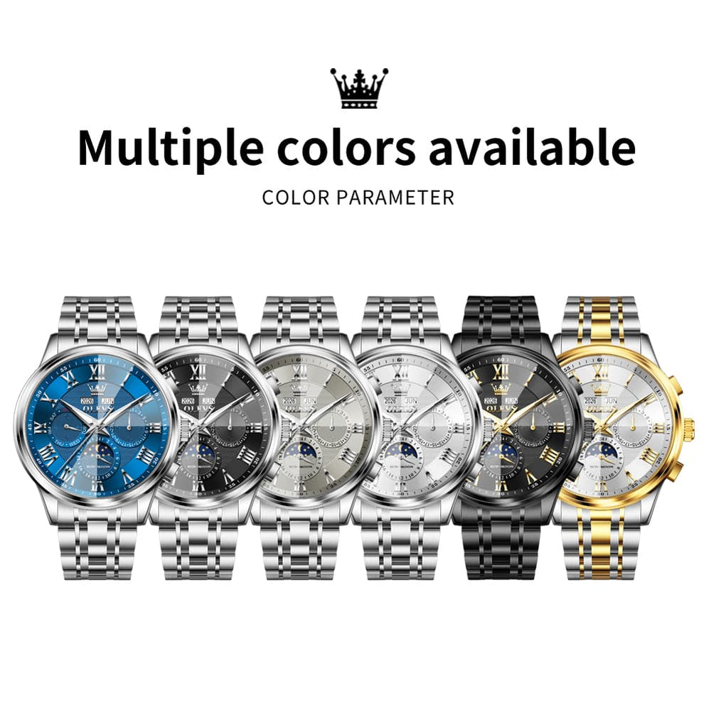 OLEVS 7113 Diamond Cut Glass Moon Phase Automatic Mechanical Watch for Men - Two Tone Gold Watch | Olevs Watch Store