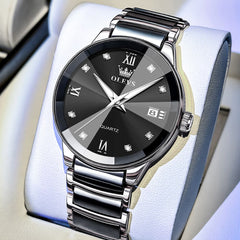 OLEVS 7114 Ceramic Link Watch Couple Date Diamond Accent Quartz Luxury Timepiece for Men and Women - Olevs Watch Store