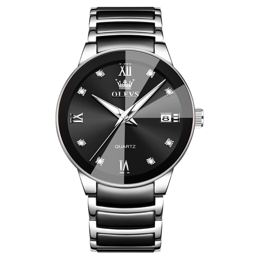 OLEVS 7114 Ceramic Link Watch Couple Date Diamond Accent Quartz Luxury Timepiece for Men and Women - Olevs Watch Store