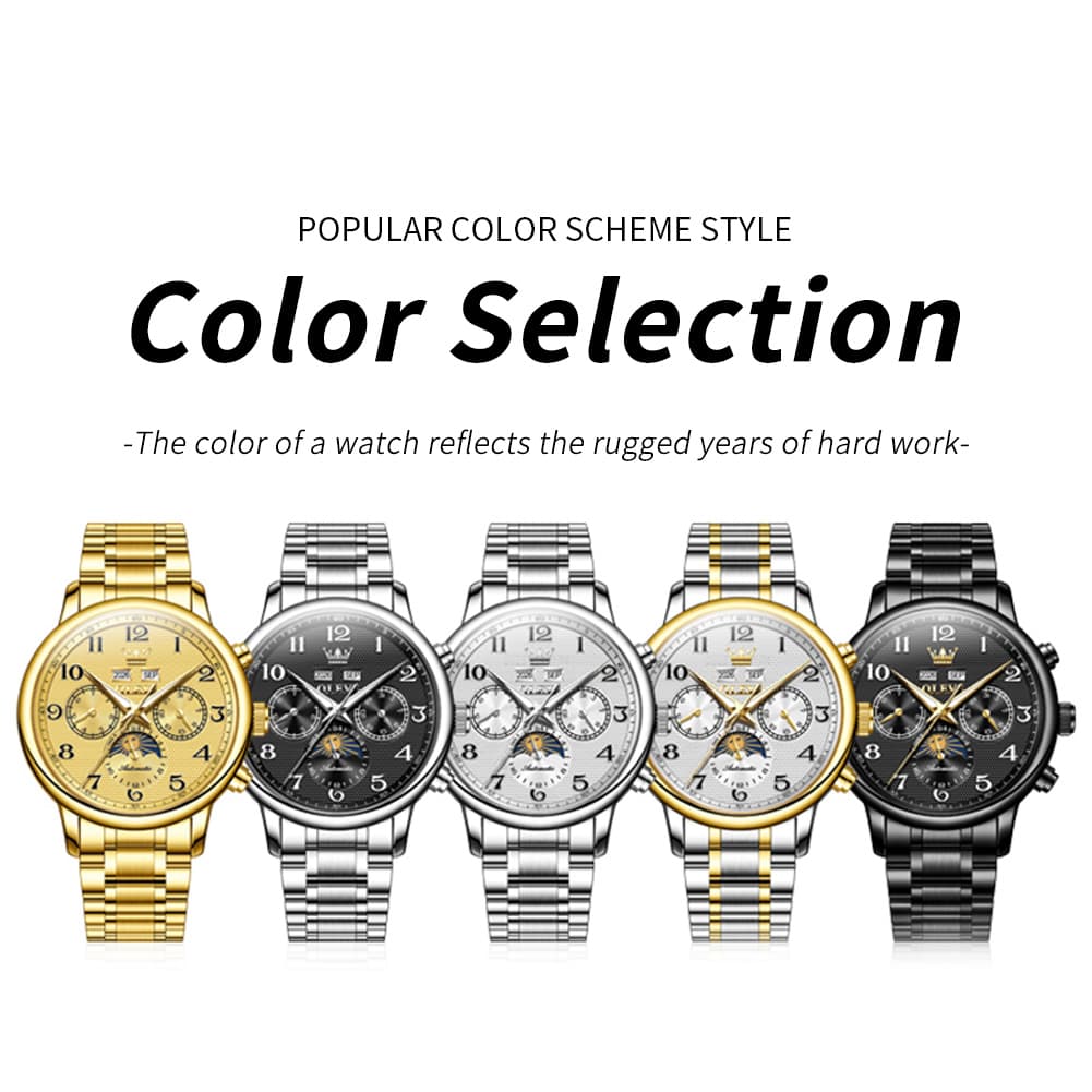 OLEVS 7126 Multifunction Automatic Mechanical Watch for Men - All Black Watch | Olevs Watch Store