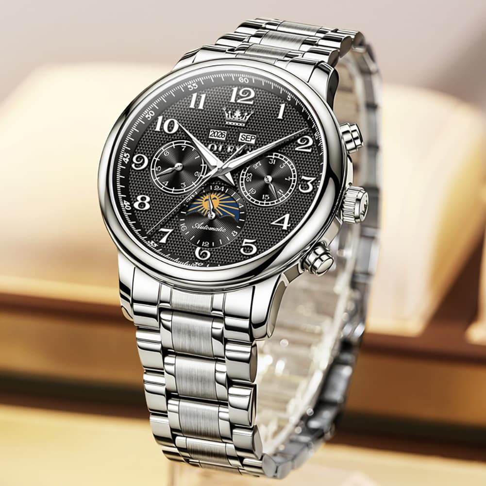 OLEVS 7126 Multifunction Automatic Mechanical Watch for Men - All Black Watch | Olevs Watch Store