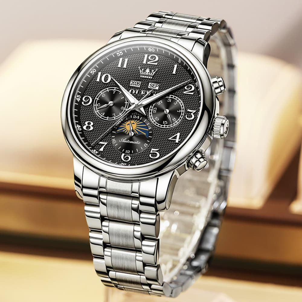 OLEVS 7126 Multifunction Automatic Mechanical Watch for Men - All Black Watch | Olevs Watch Store
