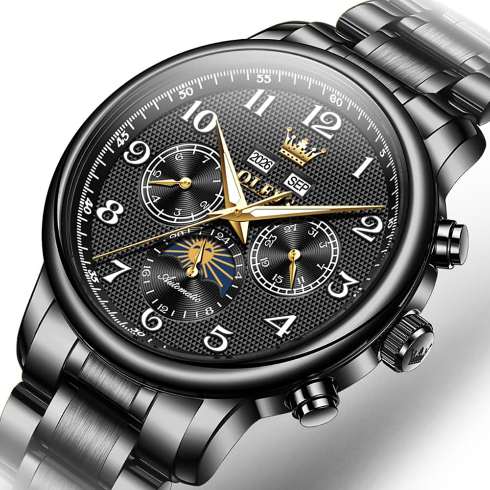 OLEVS 7126 Multifunction Automatic Mechanical Watch for Men - All Black Watch | Olevs Watch Store
