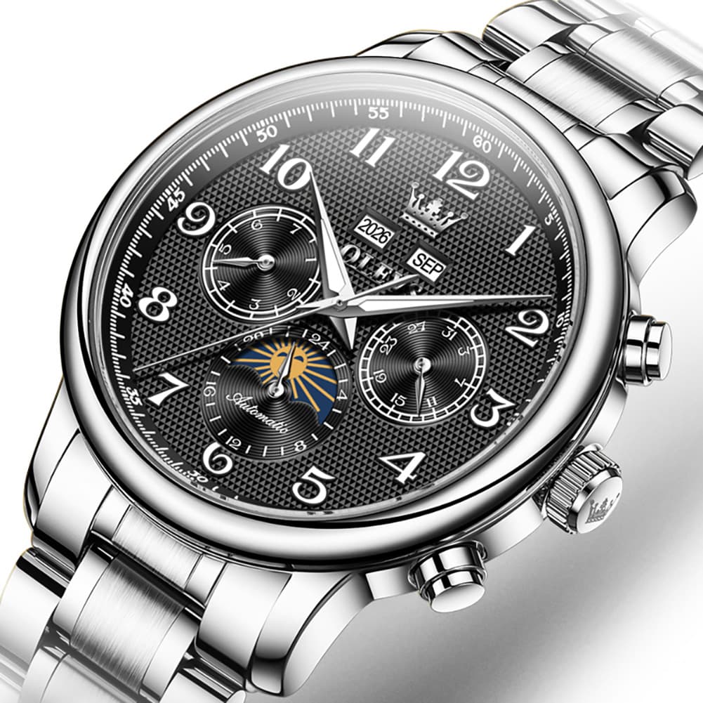 OLEVS 7126 Multifunction Automatic Mechanical Watch for Men - All Black Watch | Olevs Watch Store