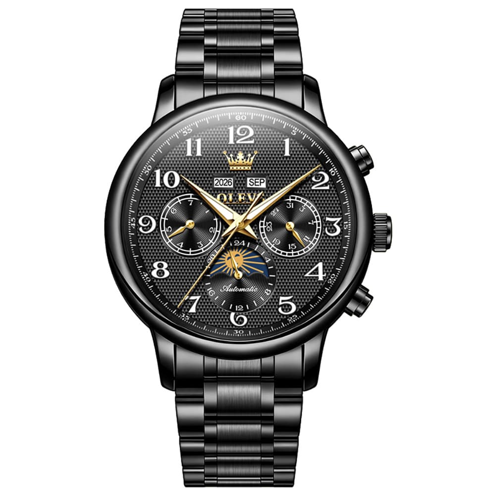 OLEVS 7126 Multifunction Automatic Mechanical Watch for Men - All Black Watch | Olevs Watch Store
