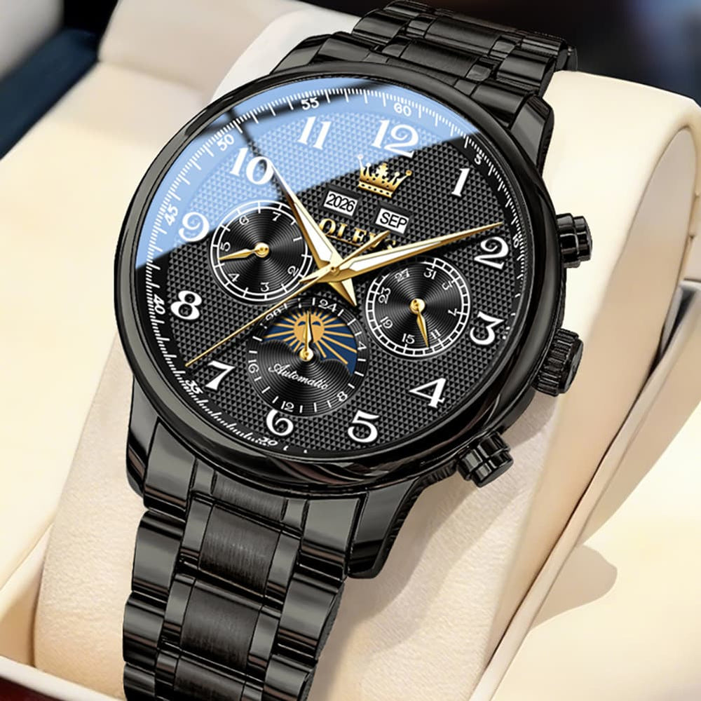 OLEVS 7126 Multifunction Automatic Mechanical Watch for Men - All Black Watch | Olevs Watch Store