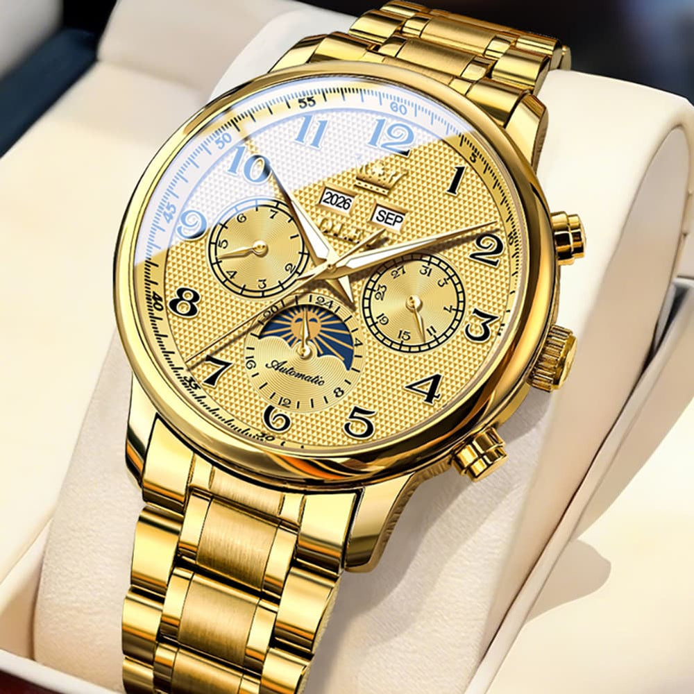 OLEVS 7126 Multifunction Automatic Mechanical Watch for Men - All Gold Watch | Olevs Watch Store