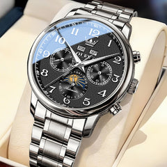 OLEVS 7126 Multifunction Automatic Mechanical Watch for Men - Silver Black Watch | Olevs Watch Store