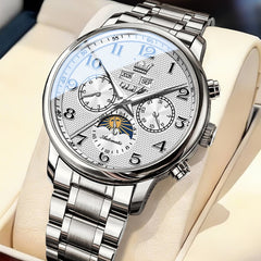 OLEVS 7126 Multifunction Automatic Mechanical Watch for Men - Silver White Watch | Olevs Watch Store
