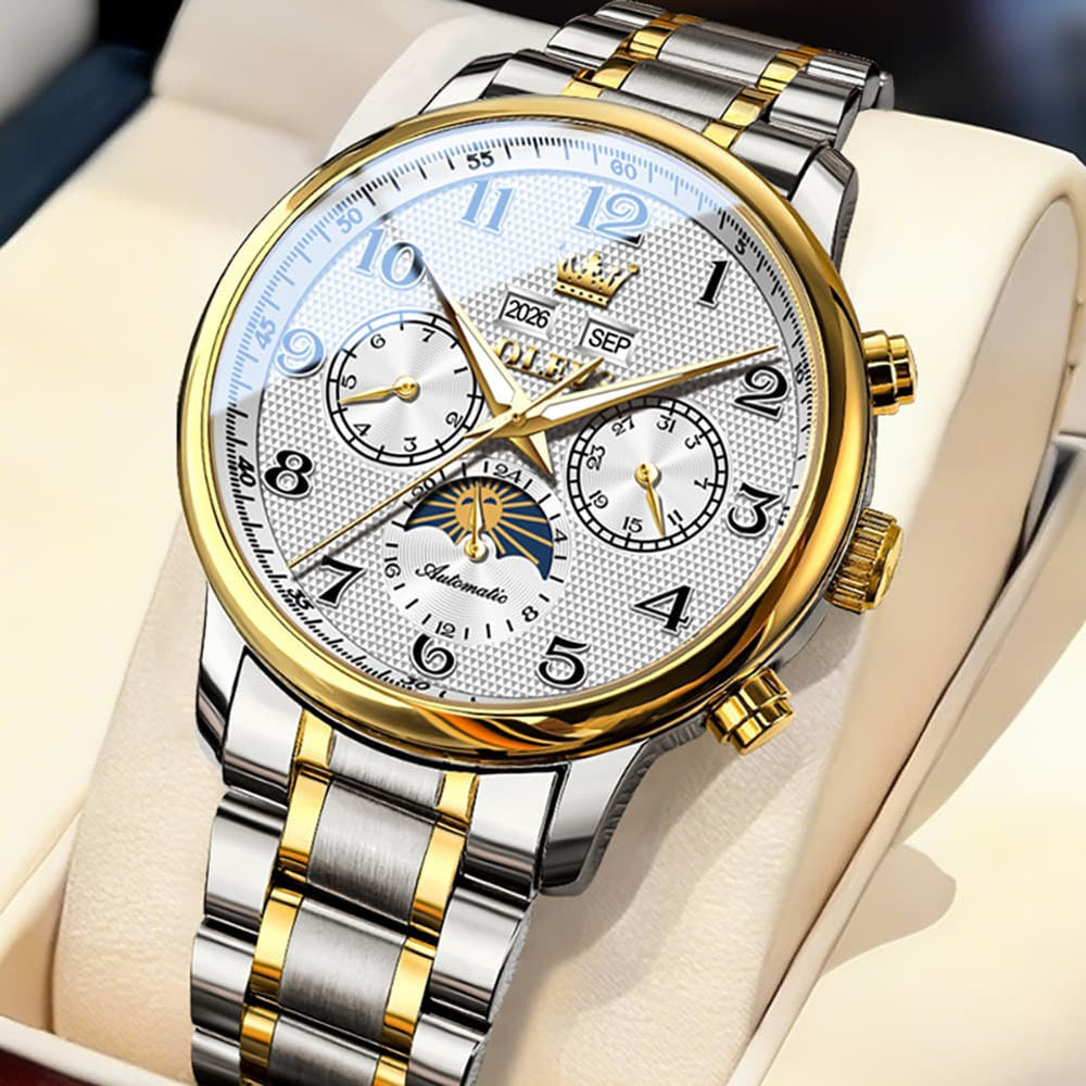 OLEVS 7126 Multifunction Automatic Mechanical Watch for Men - Two Tone Gold Watch | Olevs Watch Store