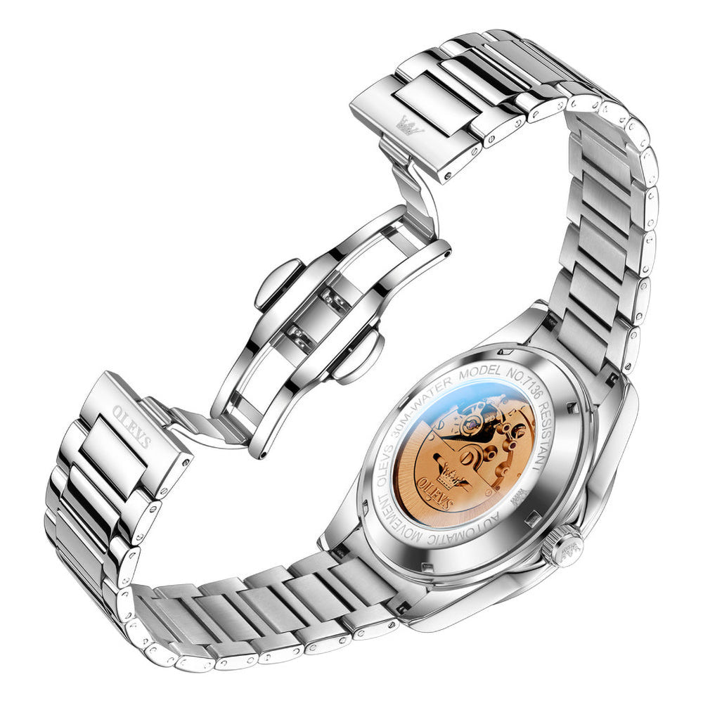 exhibition caseback and butterfly clasp - OLEVS 7136