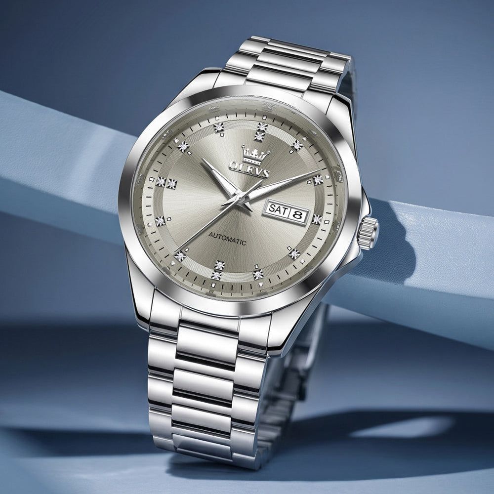 Silver Gray automatic watch lifestyle - OLEVS 7136