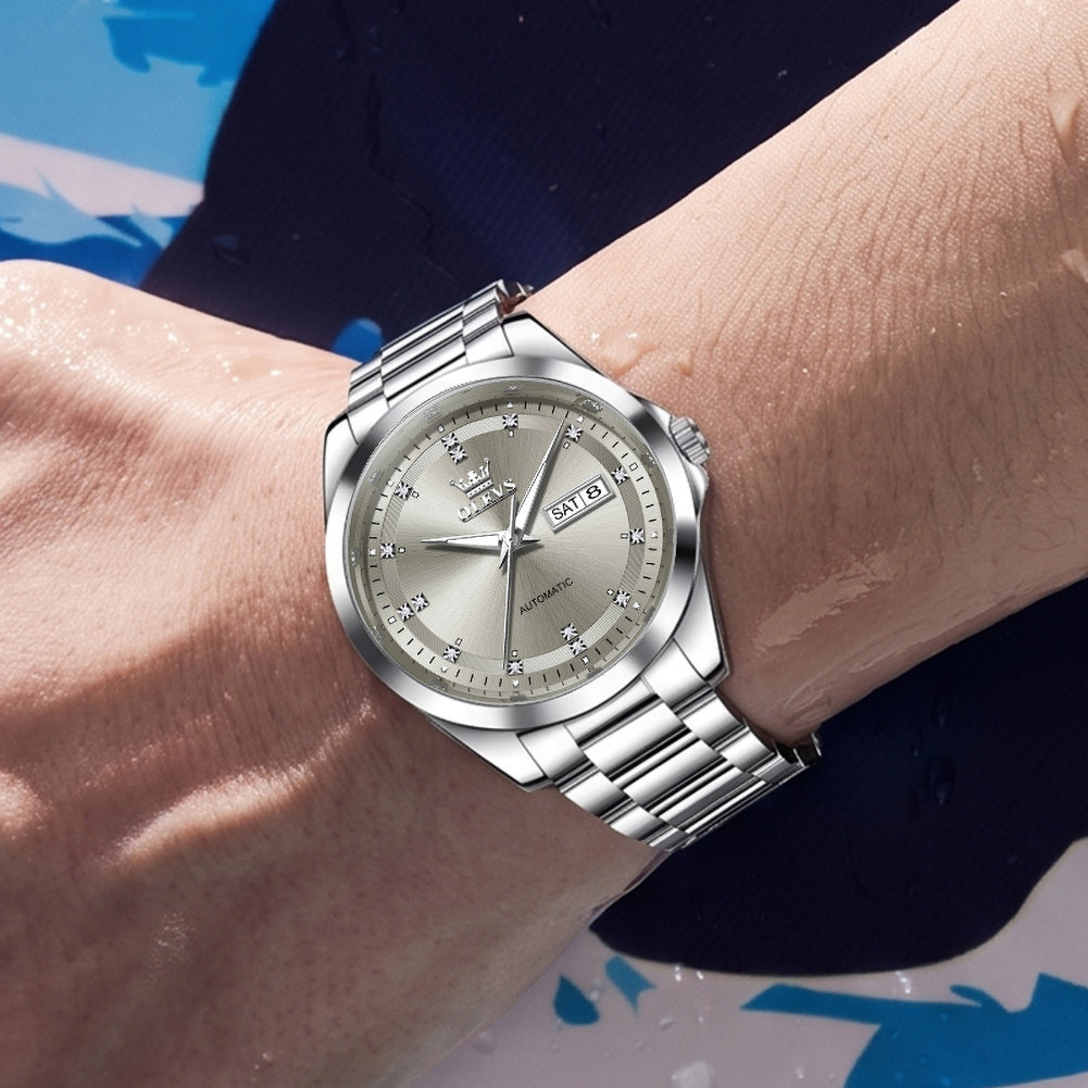 Silver Gray watch worn near water - OLEVS 7136