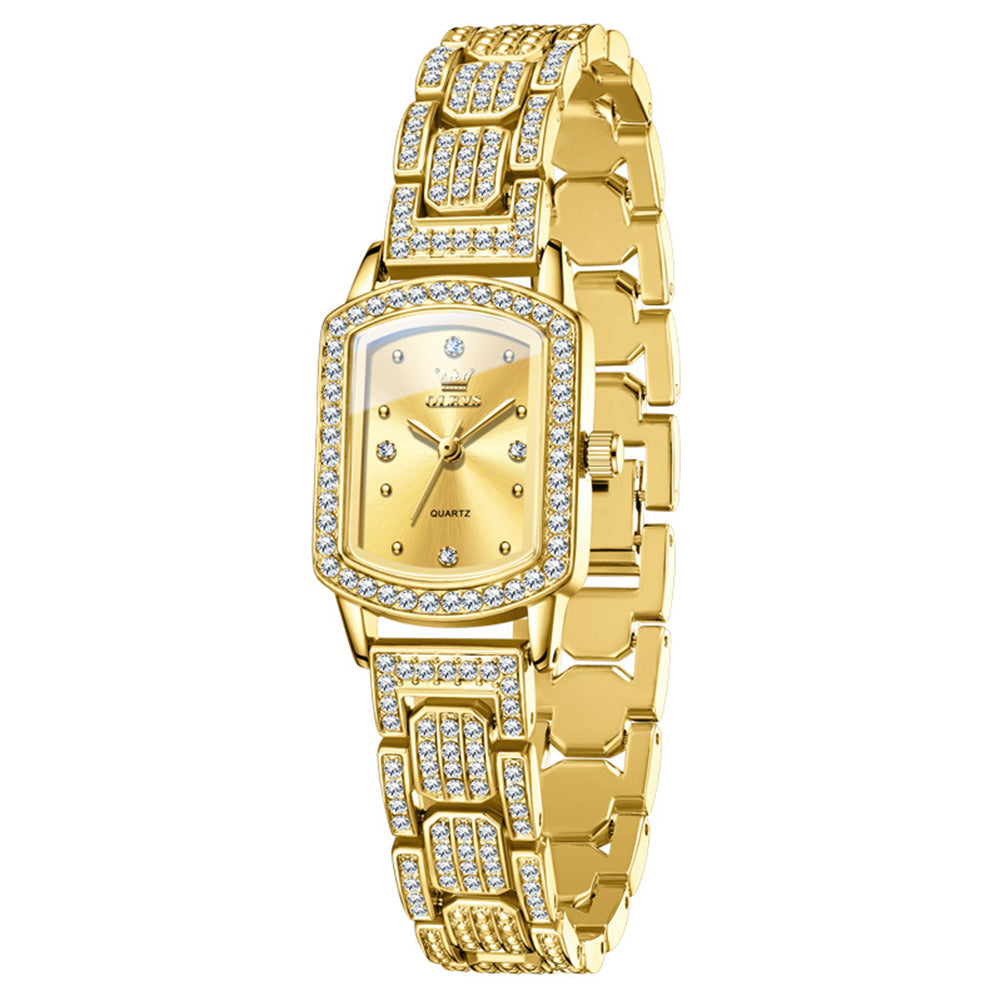 gold tone women's quartz watch with champagne dial and zirconia accents - OLEVS 7142