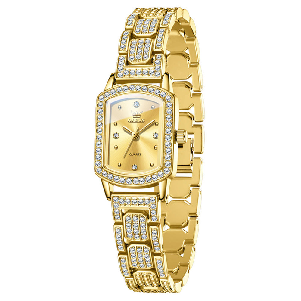 gold tone women's quartz watch with champagne dial and zirconia accents - OLEVS 7142