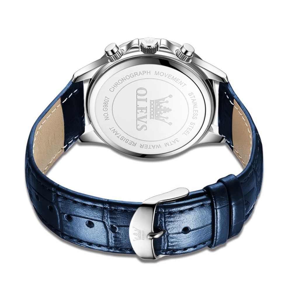 OLEVS 9807 Starry Moon Phase Chronograph Quartz Watch for Men - Two Tone Gold Blue Steel Watch | Olevs Watch Store