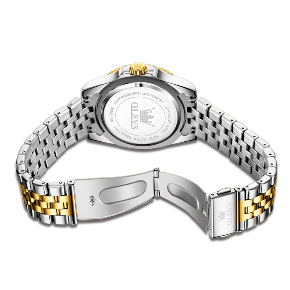 OLEVS 9809 Rotating Bezel Diamond Dial Stainless Steel Quartz Watch for Men - Silver Red Watch | Olevs Watch Store