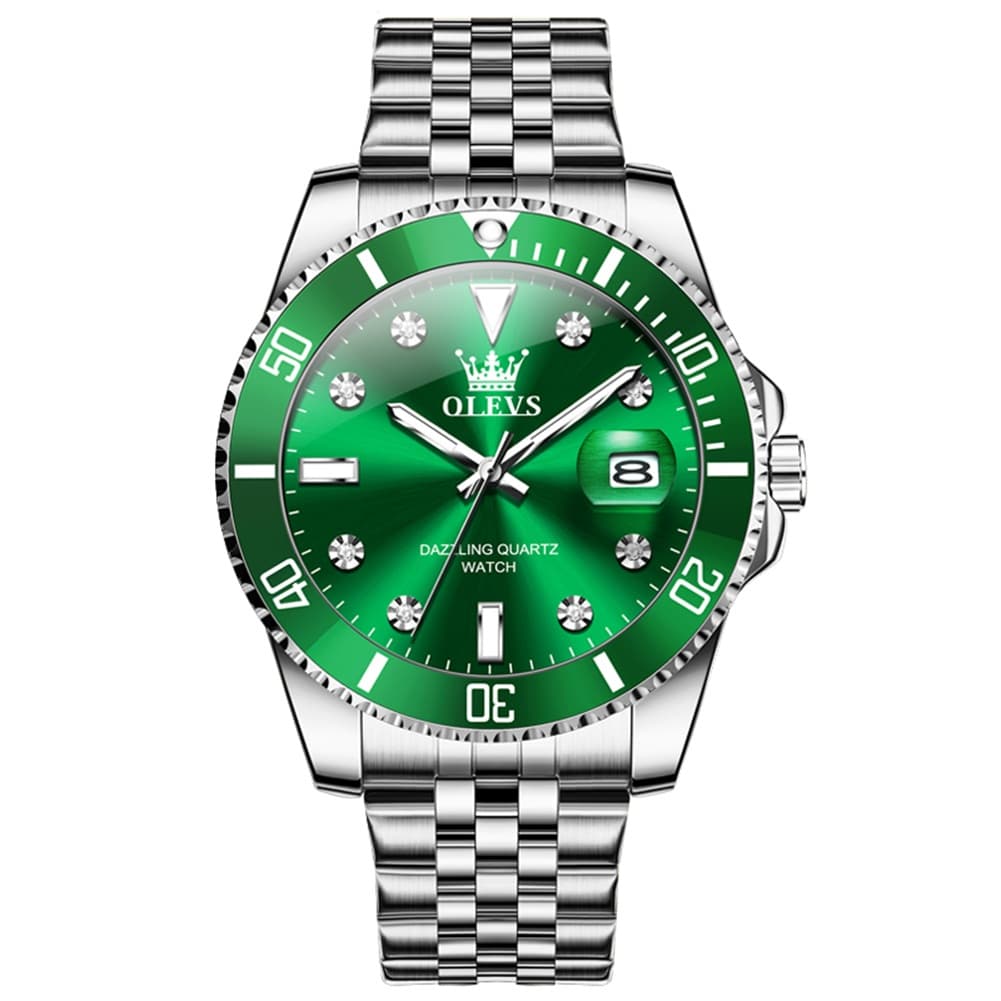 OLEVS 9809 Rotating Bezel Diamond Dial Stainless Steel Quartz Watch for Men - Silver Red Watch | Olevs Watch Store
