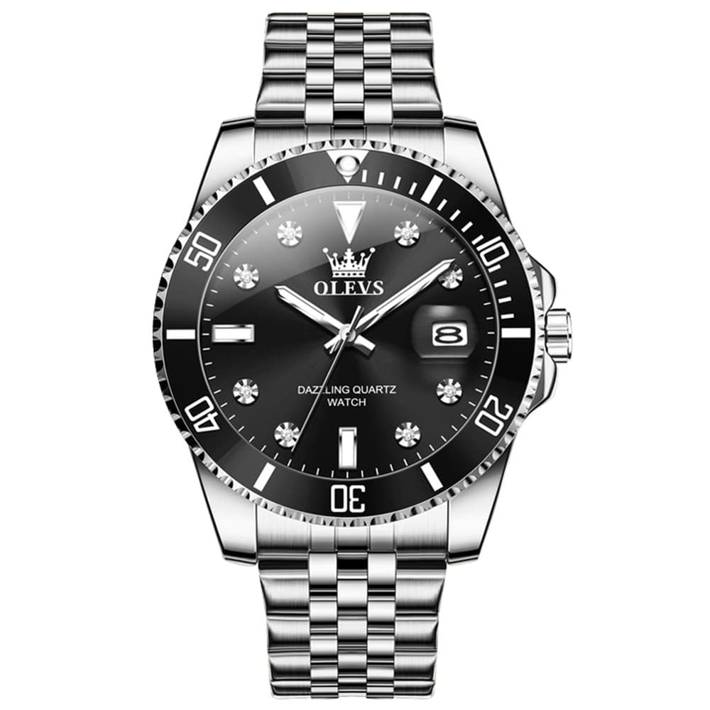 OLEVS 9809 Rotating Bezel Diamond Dial Stainless Steel Quartz Watch for Men - Silver Red Watch | Olevs Watch Store