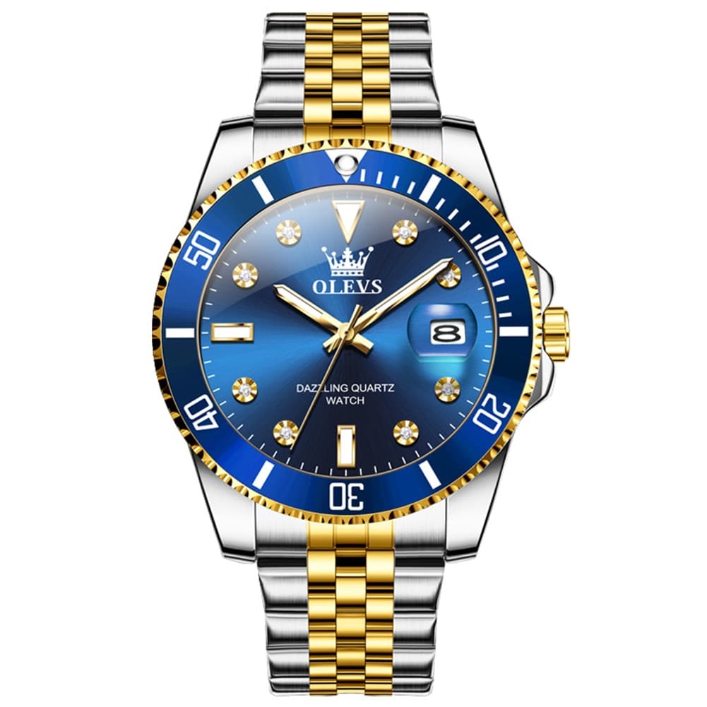 OLEVS 9809 Rotating Bezel Diamond Dial Stainless Steel Quartz Watch for Men - Silver Red Watch | Olevs Watch Store