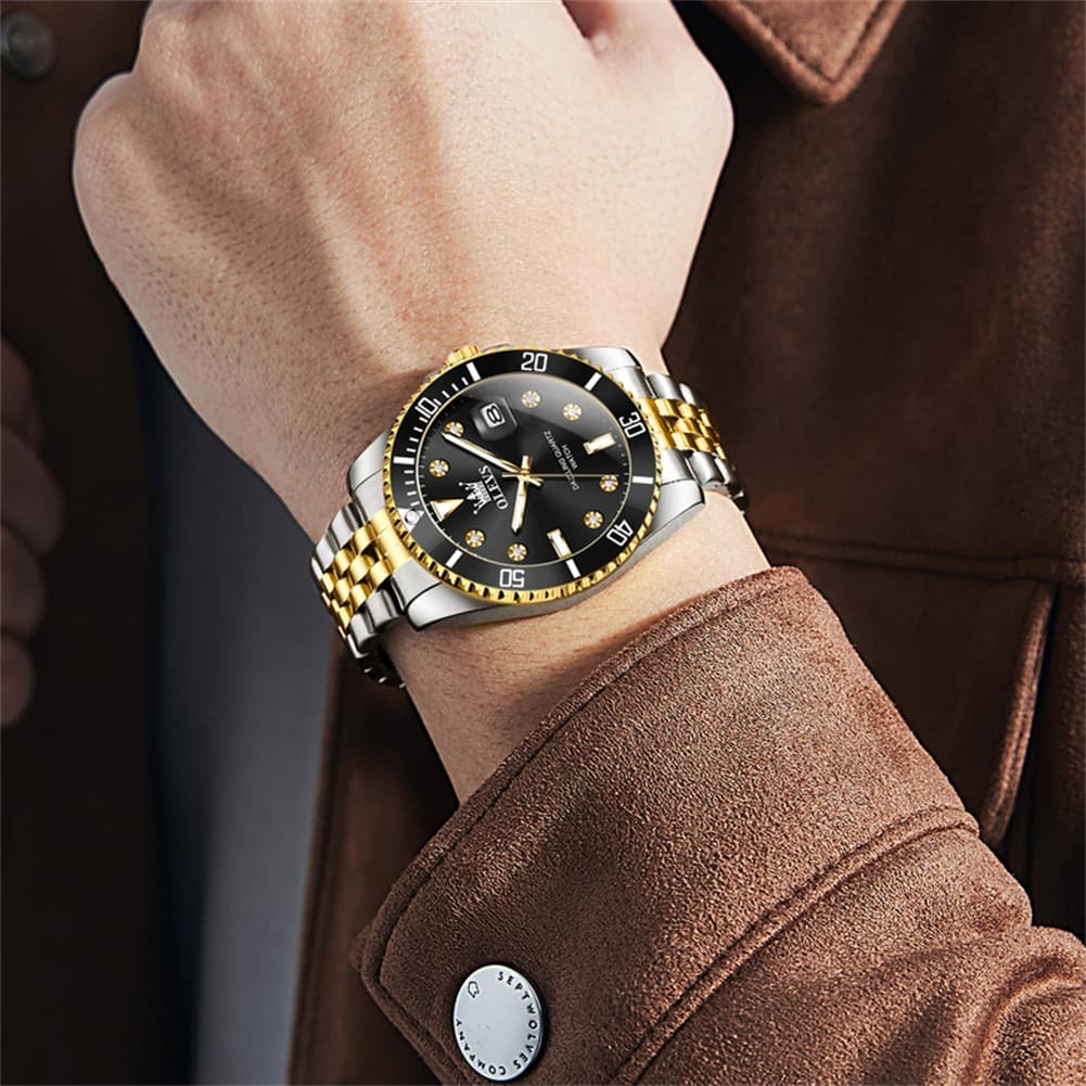 OLEVS 9809 Rotating Bezel Diamond Dial Stainless Steel Quartz Watch for Men - Silver Red Watch | Olevs Watch Store