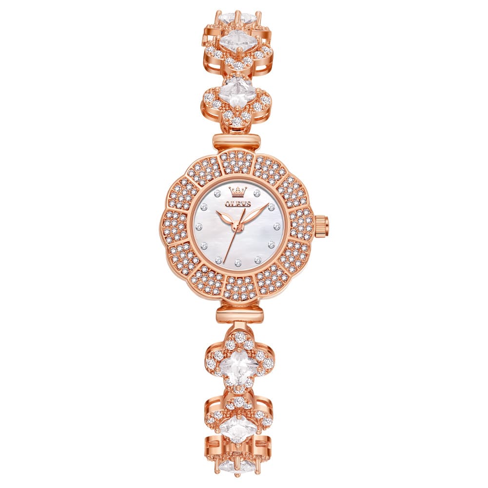 OLEVS 9813 Diamond Petal Bracelet Women Quartz Watch - Rose Gold White Watch | Olevs Watch Store