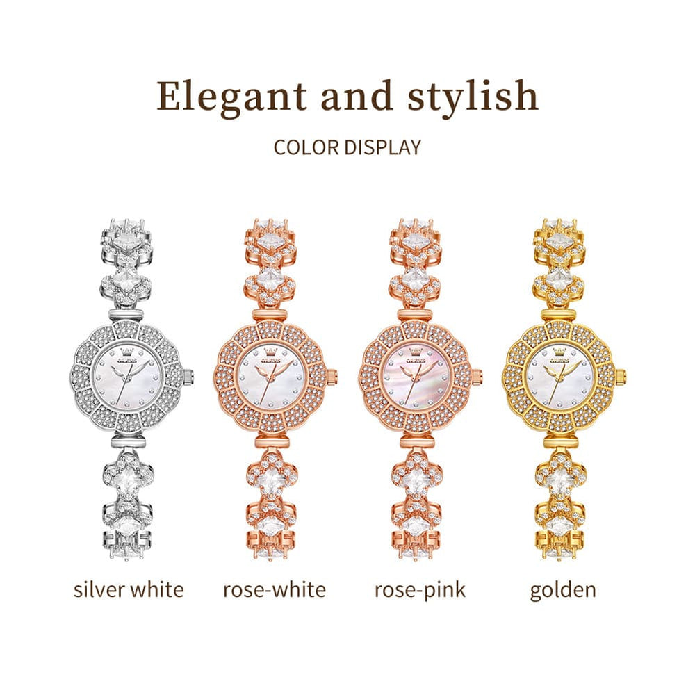 OLEVS 9813 Diamond Petal Bracelet Women Quartz Watch - Yellow Gold Watch | Olevs Watch Store